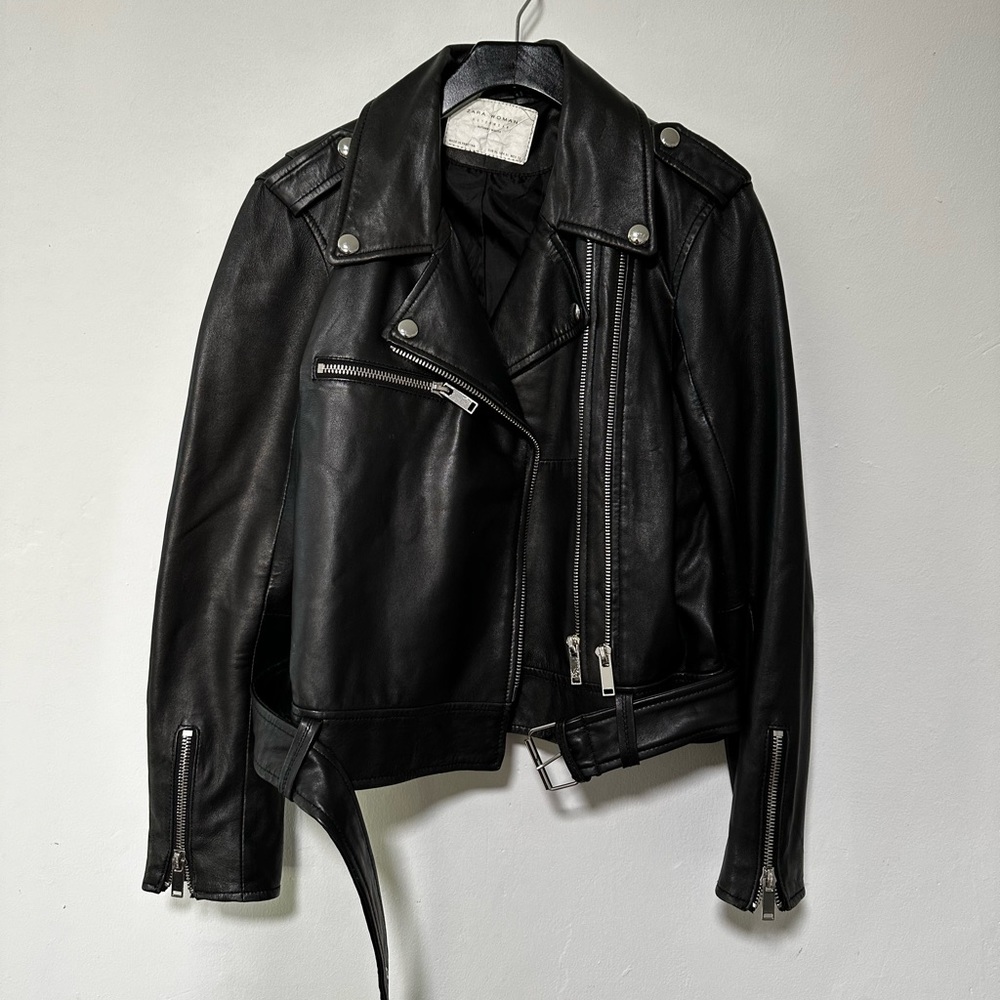 Zara cropped leather moto jacket in XL